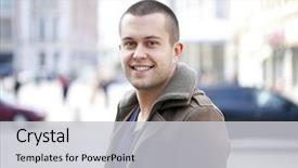  Presentation with happy sad face man - Beautiful theme featuring handsome young man face - close backdrop and a light gray colored foreground