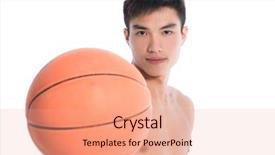  Presentation with basketball - Presentation theme consisting of handsome young man holding basketball-white backgrond background and a coral colored foreground