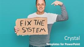  Presentation with self - PPT theme with handsome-young-man-holding-fix background and a teal colored foreground