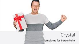  Presentation with gift - Slides featuring handsome-young-man-holding-gift background and a  colored foreground