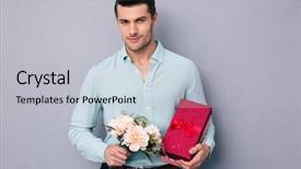  Presentation with gift - Audience pleasing slide set consisting of handsome young man holding gift backdrop and a light gray colored foreground