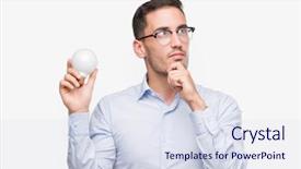  Presentation with brain thinking - PPT theme with handsome young man holding lightbulb background and a sky blue colored foreground