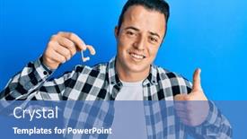  Presentation with hearing aid - PPT layouts consisting of handsome-young-man-holding-medical background and a teal colored foreground