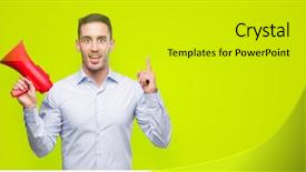  Presentation with microphone - Slide deck enhanced with handsome young man holding microphone background and a gold colored foreground