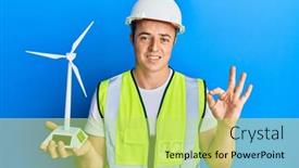  Presentation with solar electricity - PPT theme featuring handsome-young-man-holding-solar background and a yellow colored foreground