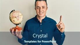  Presentation with world - Slide set enhanced with handsome-young-man-holding background and a ocean colored foreground