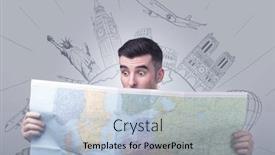  Presentation with map - PPT theme consisting of handsome-young-man-holding background and a light blue colored foreground