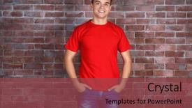  Presentation with red brick wall - Amazing PPT theme having handsome young man in blank backdrop and a tawny brown colored foreground