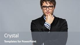  Presentation with elegant man in glasses optics - PPT theme consisting of handsome young man in glasses background and a gray colored foreground