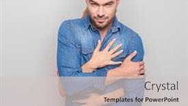  Presentation with lover - Beautiful slide deck featuring handsome young man looking at the camera while his lover is embracing him from behind backdrop and a light gray colored foreground