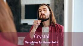  Presentation with mirror - Amazing PPT layouts having handsome young man looking at the mirror and combing his beard at home backdrop and a violet colored foreground