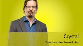  Presentation with egyptian man in make up - Presentation design featuring handsome young man making funny background and a  colored foreground