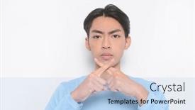 Presentation with stop - Theme having handsome-young-man-making-stop background and a light blue colored foreground
