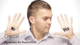  Presentation with yes - Beautiful presentation theme featuring handsome young man offers a choice - yes or no backdrop and a lemonade colored foreground