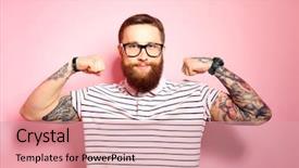  Presentation with young man and a woman - Amazing presentation design having handsome young man on pink backdrop and a coral colored foreground