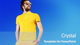  Presentation with blue sky - Presentation theme consisting of man over blue sky summer background and a teal colored foreground
