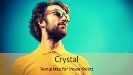  Presentation with dark blue sky stars - Beautiful presentation theme featuring handsome young man over blue backdrop and a yellow colored foreground