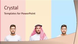  Presentation with collage - Beautiful presentation theme featuring handsome young man over colorful backdrop and a  colored foreground