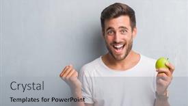  Presentation with grey - Cool new presentation theme with handsome young man over grey grunge wall eating green apple screaming proud and celebrating victory and success very excited cheering emotion backdrop and a light gray colored foreground