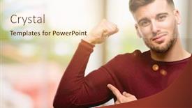  Presentation with good life - Amazing PPT theme having handsome young man pointing biceps expressing strength and gym concept healthy life its good backdrop and a lemonade colored foreground