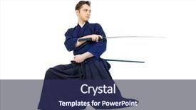  Presentation with isolated paw prints over white - Slides featuring handsome young man practicing kendo background and a  colored foreground