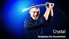  Presentation with prehistoric man - Theme with handsome young man practicing kendo background and a navy blue colored foreground
