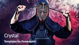  Presentation with special education young adult man - Presentation design enhanced with handsome young man practicing kendo background and a navy blue colored foreground