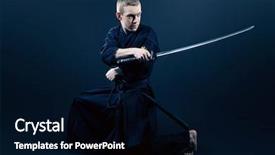  Presentation with special education young adult man - Audience pleasing PPT theme consisting of handsome young man practicing kendo backdrop and a black colored foreground
