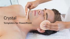  Presentation with facial - Colorful PPT theme enhanced with handsome young man receiving facial backdrop and a coral colored foreground