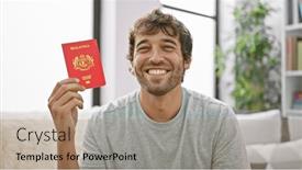  Presentation with joy - Slide deck consisting of handsome-young-man-smiling background and a coral colored foreground