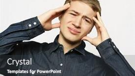  Presentation with headache - PPT theme with handsome-young-man-suffering background and a dark gray colored foreground