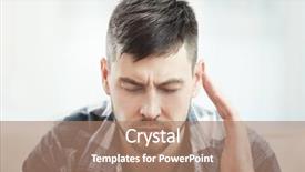  Presentation with headache - Slide deck having handsome young man suffering from headache at home background and a coral colored foreground