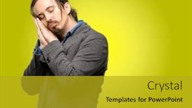  Presentation with tired - Colorful slide set enhanced with handsome-young-man-tired and a gold colored foreground