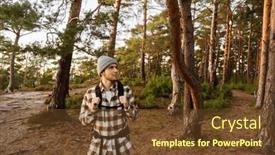  Presentation with hiking - PPT theme having handsome-young-man-tourist background and a  colored foreground