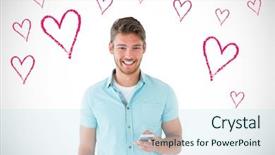  Presentation with smartphone - Cool new presentation theme with handsome young man using his backdrop and a sky blue colored foreground
