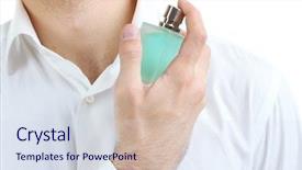 Presentation with perfume - PPT theme having handsome young man using perfume background and a sky blue colored foreground