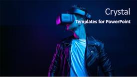  Presentation with virtual reality - Presentation design featuring handsome-young-man-using background and a navy blue colored foreground