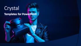  Presentation with virtual reality - Beautiful slide set featuring handsome-young-man-using backdrop and a navy blue colored foreground