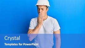  Presentation with sleepiness - Presentation design having handsome-young-man-wearing-builder background and a teal colored foreground