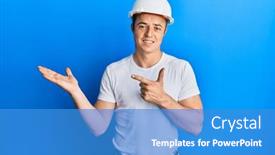  Presentation with builder - Beautiful PPT layouts featuring handsome-young-man-wearing-builder backdrop and a teal colored foreground