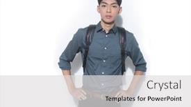  Presentation with long sleeve - Cool new PPT theme with handsome-young-man-wearing-long backdrop and a light gray colored foreground