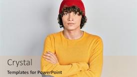  Presentation with army hat - Presentation theme having handsome-young-man-wearing-wool background and a yellow colored foreground