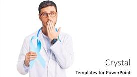  Presentation with blue ribbon - Cool new PPT theme with handsome-young-man-with-bear backdrop and a white colored foreground