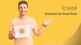  Presentation with hands holding - Beautiful PPT theme featuring handsome-young-man-with-bear backdrop and a yellow colored foreground