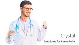  Presentation with blue ribbon - Slides enhanced with handsome-young-man-with-bear background and a white colored foreground