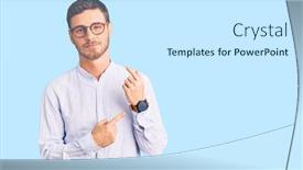  Presentation with young business man - Cool new slide deck with handsome-young-man-with-bear backdrop and a white colored foreground
