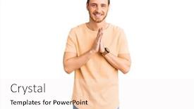  Presentation with praying hands - Amazing PPT theme having handsome-young-man-with-bear backdrop and a sky blue colored foreground