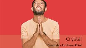  Presentation with tshirt - Presentation theme enhanced with handsome-young-man-with-beard background and a coral colored foreground