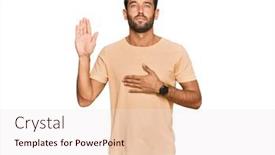  Presentation with hand palm - Colorful PPT theme enhanced with handsome-young-man-with-beard backdrop and a sky blue colored foreground