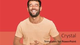  Presentation with tshirt - Cool new presentation design with handsome-young-man-with-beard backdrop and a coral colored foreground